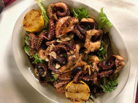 Grilled Baby Octopus Recipe | Food Network Baby Octopus Recipe, Octopus Recipe, Bagel Bread, Vegetable Couscous, Veal Chop, Bbq Baby Back Ribs, Octopus Salad, Octopus Recipes, Lemon Garlic Sauce