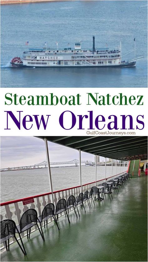 Steamboat Natchez in New Orleans offers great boat cruises on the Mississippi River. Check out tour photos and what you need to know. Mississippi River Cruise, Gulf Coast Vacations, Paddle Wheel, Boat Cruise, New Orleans Travel, Bourbon Street, Boat Dock, River Boat, New Orleans Louisiana