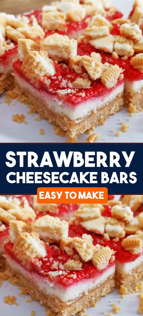 Strawberry Cheesecake Bars Cheesecake Bars Recipes Easy, Strawberry Cheesecake Bars Recipes, Golden Oreo Crust, Strawberry Oreo Cheesecake, Cheesecake Bars Easy, Easy Strawberry Cheesecake, Strawberry Cheesecake Bars, Bbq Desserts, Cream Cheese Bars