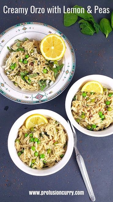 Creamy Lemon and Peas Orzo is a quick and easy one pot pasta recipe. This vegetarian orzo is delicious as a side dish or main meal. Al dente orzo pasta, buttery garlic and sweet peas along with a fresh pop of lemon make magic in this meatless recipe that will please everyone. Make it in Instant Pot or Stove top. #orzo, #instantpotorzo Vegetarian Orzo, Orzo Salads, Profusion Curry, Easy One Pot Pasta, Instant Pot Pasta, Creamy Orzo, How To Make Risotto, Yummy Veggies, Instant Pot Recipes Vegetarian