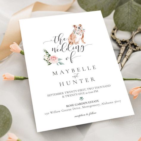 Dog Theme Wedding, Elegant Floral Arrangements, Beautiful Dog, White Florals, Greenery Wreath, Wedding Prints, Beautiful Wedding Invitations, Craft Wedding, Dog Wedding