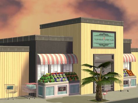 Community: Grocery Stores Sims 4 Thrift Store, Bloxburg Farmhouse, Sims4 Food, Episode Backgrounds, Build Inspiration, Supermarket Design, Cc Furniture, Sims House Design, Grocery Stores