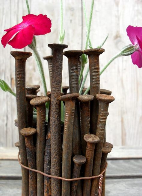 Rusty Junk, Rusty Nails, Rusty Nail, Garden Junk, Metal Garden Art, Rusty Metal, Scrap Metal Art, Recycled Metal, Industrial Chic