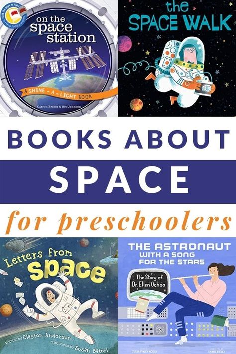 Enjoy these out of the world preschool books about space for preschoolers as you explore the moon, rockets, and more. #space #preschool #GrowingBookbyBook Pre K Books, Space For Preschoolers, Books About Space, Information About Space, Best Toddler Books, Books For Preschoolers, Space Preschool, Space Books, Space Activities