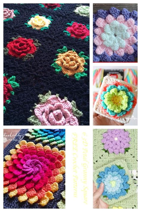 Discover a variety of 3D Petal Granny Square Crochet Patterns available for download at no cost! #crochet #designs #free Crochet Flower Granny Square, Rose Granny Square, Large Flower Granny Square Pattern Free, Crochet 3d Flowers Free Pattern Granny Squares, 3d Rose Granny Square Pattern, Granny Square 3d Flower, Flower Granny Square Lovecraftscrochet, Crochet Flower Granny Square Pattern, Loom Knitting Tutorial