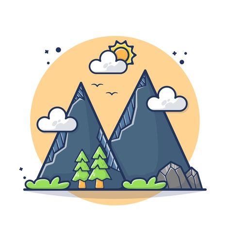 Mountain Cartoon Drawing, Cute Mountain Illustration, Mountain Vector Art, Cute Mountain Drawing, Mountain Animation, Mountain Cartoon, Cartoon Mountains, Camp Website, Mountain Icon