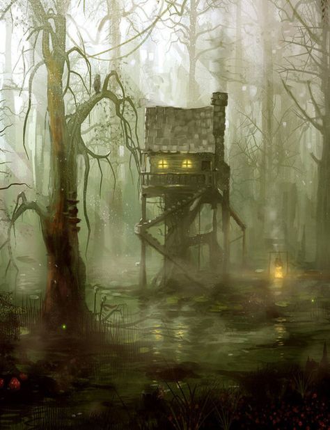 Swamp House House Forest, Trendy House, Baba Jaga, Location Inspiration, Fantasy Forest, House Illustration, Fantasy House, Fantasy Setting, Fantasy Places