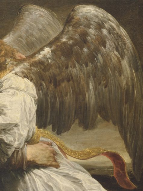 for the hunger and nothing more. : Jacob Fighting the Angel (detail). By Jürgen... Angel Old Painting, Old Paintings Aesthetic Dark, Angel Art Aesthetic, Angels Paintings, Dark Academia Painting, Angelic Wings, Angel Paintings, Dark Academia Prints, Dark Academia Art