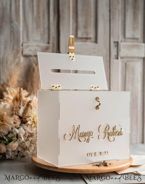 $160.00 Money Box Wedding Diy, Acrylic Card Box Wedding, Gold Card Box Wedding, Frozen Wedding, Box Wedding Card, Wedding Gift Card Box, Personalized Wedding Card Box, Wedding Strawberries, Modern Wedding Gifts