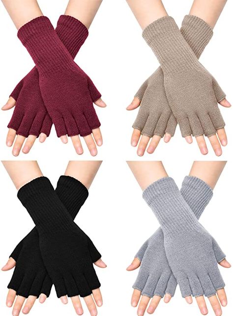 Unisex Half Finger Gloves Winter Stretchy Knit Fingerless Typing Gloves (Black, White, Dark Grey, Wine Red, 4) at Amazon Women’s Clothing store Finger Less Glove, Three Finger Gloves, Crochet Half Finger Gloves, Cotton Fingerless Gloves, Black Fingerless Gloves, Half Finger Gloves, Fairy Grunge Gloves & Mittens, Long Fingerless Gloves, Gloves For Women