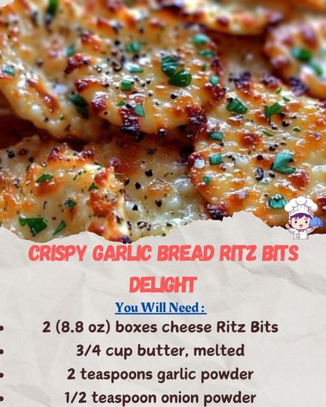 Crispy Garlic Bread, Ritz Bits, Heavenly Recipes, Popcorn Mix, Crispy Garlic, Trail Mix, Garlic Bread, Onion Powder, Quick Recipes