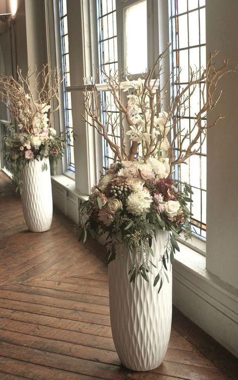 Floor Vase Arrangement, Vases With Flowers, Floor Vase Decor, Tall Floor Vases, Large Floral Arrangements, Large Flower Arrangements, Church Flower Arrangements, Artificial Floral Arrangements, Church Decorations