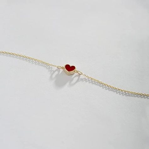 It's never cliche to have the original color of love. Wrap your Valentine in love with this Gold Heart Bracelet (see paid link). Red Heart Bracelet, Red Stone Bracelet, 14k Gold Initial Necklace, Gold Heart Bracelet, Gold Jewelry Gift, Fine Gold Jewelry, Real Gold Jewelry, White Gold Chains, Heart Chain