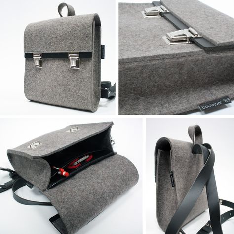 NIEUW - NEW - NIEUW  Rugtas klein, vilt met leer! http://www.bouwjaar63.nl/webshop/rugtassen/rugtas-klein-basic/  Backpack small, felt with leather! http://www.bouwjaar63.nl/en/webshop/backpacks/backpack-small-basic/ Diy Laptop Bag Pattern, Felt Backpack, Diy Laptop Bag, Backpack Project, Felt Bag, Bag Pattern, Laptop Bag, Backpack Bags, Camera Bag