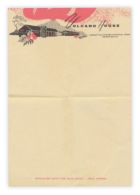 Forgotten Bookmarks: Volcano House Vintage Hotel Stationary, Hotel Letterhead, Vintage Letterhead, House Hawaii, Volcano House, Hawaii Volcanoes National Park, Vintage Hotels, Volcano National Park, Letterhead Design