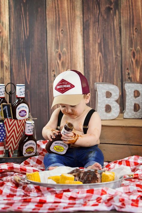 Cake Smash With Steak, Food Smash First Birthday, 1st Birthday Photoshoot Steak, My First Bbq Birthday, Rib Smash Photo Shoot, Ribs Smash First Birthday, 1 Year Steak Smash, Baby Steak Smash Photoshoot, One Year Old Steak Smash