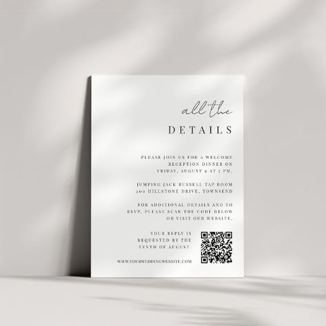 Modern Minimal Script All-in-One Wedding Details Enclosure Card Wedding Invite Details, Wedding Stationery Suite, Wedding Enclosure Cards, Script Lettering, Craft Wedding, Tap Room, Personalized Decor, Elegant Invitations, Event Invitation