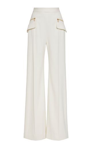 Shop Accent Pocket Wide-Leg Trousers. Brandon Maxwell's pants are designed with a high-waisted silhouette and side flap and zip pockets. Crepe Pants, Slim Fit Joggers, Designer Pants, Brandon Maxwell, Fashion Bottoms, Pants Women Fashion, Mode Chic, Looks Chic, Pants Design