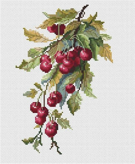 PDF Pattern Cross Stitch Cherry Summer Berries Plant - Etsy Australia Cross Stitch Cherry, Cherry Cross Stitch, Plant Embroidery, Stitch Summer, Blackwork Cross Stitch, Crochet Graphs, Berry Plants, Pattern Cross Stitch, Cross Stitch Love