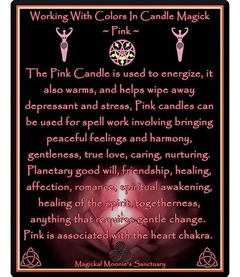 @witchytips #witch #witchcraft #wicca #wiccan #pagan Color Correspondences, Candle Magik, Candle Color Meanings, Pink Candle, Eclectic Witch, Candle Magick, Wicca Witchcraft, Color Meanings, Wiccan Spells