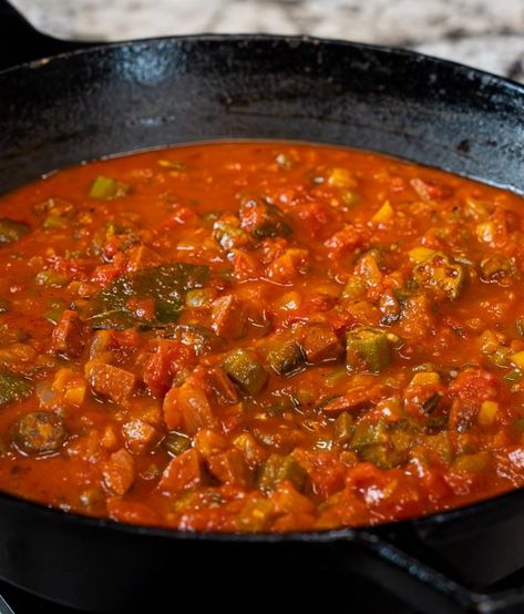 Stewed Okra and Tomatoes: A Southern Comfort Classic Tomato And Okra Stew, Stewed Okra And Tomatoes Southern, Stewed Tomatoes And Sausage, Tomatoes And Okra Recipes, Southern Okra Recipes, Okra Tomatoes And Onions, Okra And Tomatoes Southern Recipe, Okra Corn And Tomatoes Recipe, Okra And Tomatoes Southern