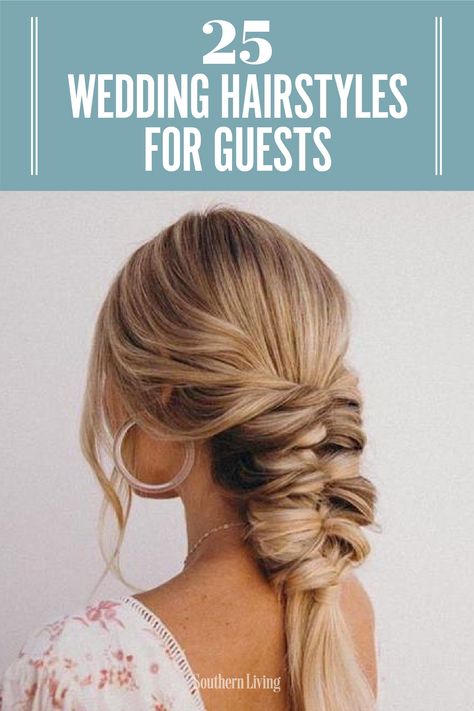 You’ll find major inspiration with these 25 easy wedding guest hairstyles that you can do yourself. (And more importantly, that you can do even if you’re running late!) Get ready to be the best-tressed guest. #weddinghairstyles #hairstyles #southernliving Half Updo Wedding Guest, Cute Easy Wedding Guest Hairstyles, Formal Wedding Guest Hairstyles Long Hair, Hairstyles Long Hair Wedding Guest, Wedding Guest Medium Length Hairstyles, East Wedding Guest Hairstyles, Pretty Wedding Guest Hair, Wedding Hairstyles You Can Do Yourself, Easy Wedding Guest Hair Long