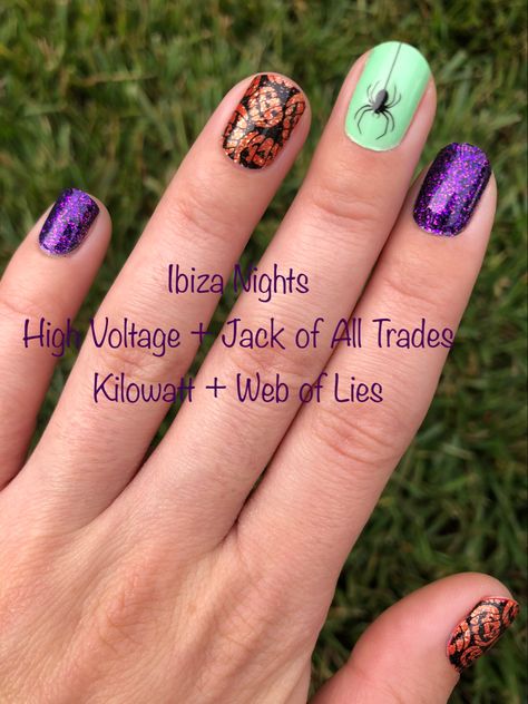 Color Street Kilowatt Combo, Web Of Lies, Nail Combos, Cartoon Nails, Jack Of All Trades, Halloween Color, Night High, Street Nails, Color Street Nails