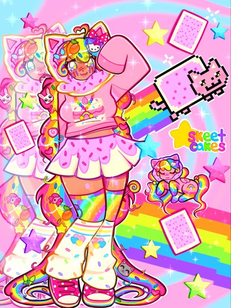 Decora Art, Making A Comic, Scenecore Art, Eyestrain Art, Kidcore Art, Nyan Cat, Cute Art Styles, Kawaii Art, Funky Art