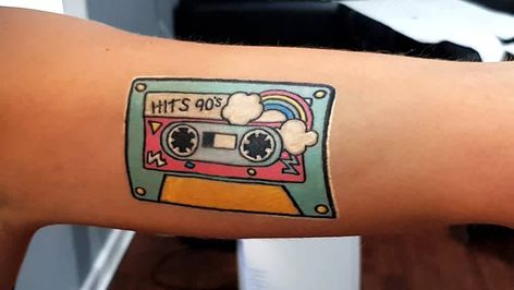 Nostalgic Tattoos, Cassette Tattoo, Buttercup Tattoo, Little Prince Tattoo, 90s Tattoos, Theme Tattoo, Kawaii Tattoo, Cover Up Tattoos, Little Tattoos