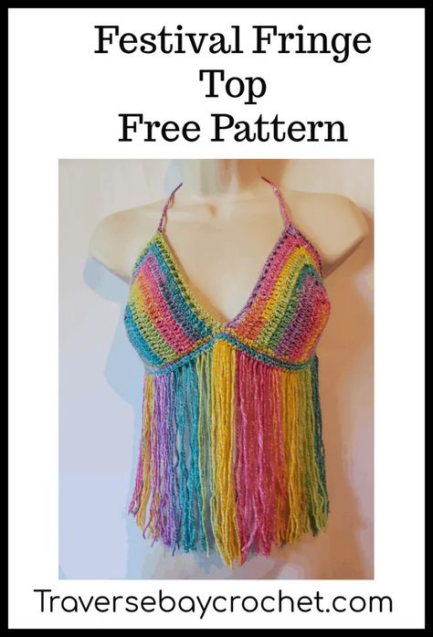 Festival Crochet Pattern, Crochet Top Pattern Summer, Summer Fringe, Crochet Festival Top, Crochet Top Outfit, Crochet Festival, Rainbow Top, Crochet Rainbow, Hippie Crochet