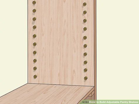 How to Build Adjustable Pantry Shelves (with Pictures) - wikiHow Adjustable Shelving Pantry, Adjustable Pantry Shelving, Small Pantry Shelving Ideas Diy, Shelves With Pictures, Diy Pantry Shelves, Pantry Shelves, Plywood Shelves, Plywood Board, Pantry Shelving