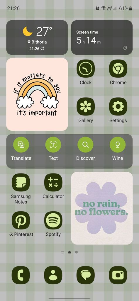 Customised android home screen No Rain, Home Screen, Samsung Note, Screen Time, Green Aesthetic, You Tried, Screen, Green, Pins