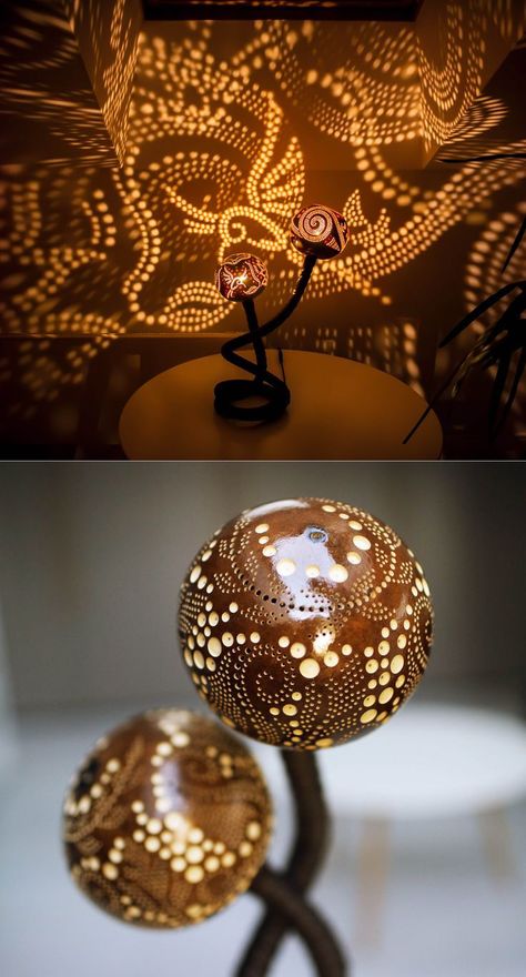 Looking to brighten up your space? Check out these creative DIY lamp ideas that will add a personalized touch to any room. From upcycled materials to unique designs, these projects are perfect for adding a cozy ambiance to your home. Get inspired and start crafting your own one-of-a-kind DIY lamp today! Cool Fairy Lights, Cute Lamps Living Room, Nature Lamps, Diy Lamp Ideas, Coconut Lamp, Natural Lamp, Unique Lights, Coconut Decoration, Led Lamp Diy