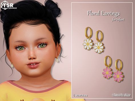 The Sims Resource - Sims 4 - Earrings - WisteriaSims - Floral Earrings for infant Sims 4 Infant Earrings, Infant Accessories, Sims Aesthetic, Toddler Earrings, Sims Accessories, 4 Earrings, Sims 4 Children, Sims 4 Body Mods, Sims 4 Expansions