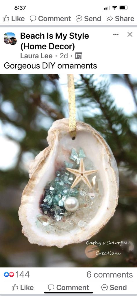 Gravel Backyard, Seashell Christmas Ornaments, Beach Themed Crafts, Beach Christmas Ornaments, Oyster Shell Crafts, Seashell Projects, Pool Backyard, Art Coquillage, Coastal Christmas Decor