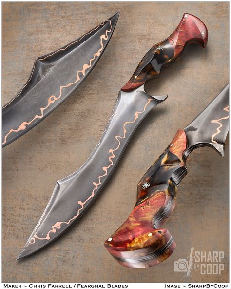 Walk on the WILD side! Chris @FearghalBlades gets IN YOUR FACE with his striking designs. Bold and striking. He's a #ForgedinFireChampion, and that is telling. His forging/blacksmith skills are renowned. Types Of Swords, Pretty Knives, Handmade Stuff, Walk On The Wild Side, Cool Swords, Knife Collection, In Your Face, Knife Design, Cool Knives