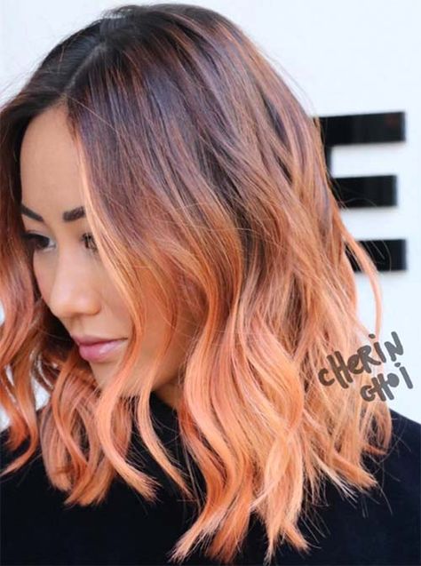 67 Pretty Peach Hair Color Ideas: How To Dye Your Hair Peach - Glowsly Apricot Blonde, Peach Hair Color, Strawberry Blonde Ombre, Pinwheel Hair Color, Peach Hair Colors, Silver Blonde Hair, Peach Hair, Ombre Hair Blonde, Glamorous Hair