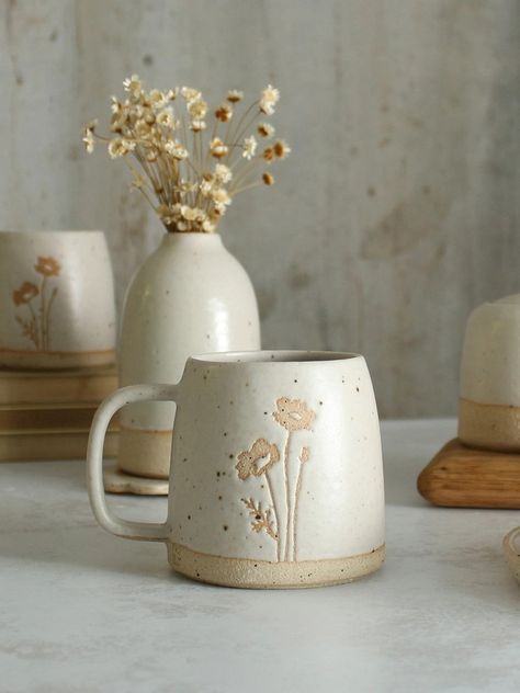 Coffee Mugs | Cups | Handmade Coffee Mugs - Holly & Co Glazed Mug Ideas, Cute Ceramic Mugs Ideas, Handmade Mug Ideas, Ceramics Mug Ideas, Pottery Mug Ideas, Handmade Mugs Pottery, Ceramics Cups, Handmade Pots, Wildflower Drawing