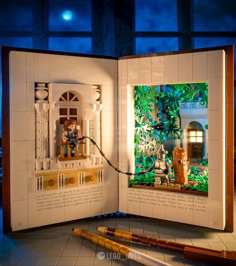 “Don’t be afraid, you will have a wonderful adventure!” Done a kind of strange moc this time, it’s a life sized book but with minifigs, a… Lego Set Display, Lego Books, Lego Sculptures, Lego Display, Amazing Lego Creations, Lego Photo, Lego Craft, Lego Creative, Lego Pictures