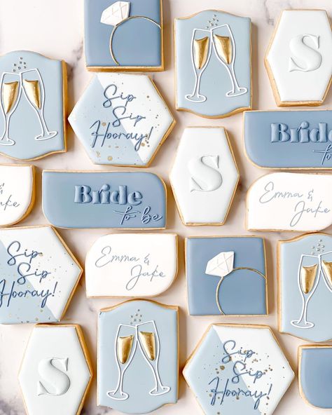 https://www.instagram.com/p/CcIW4snOcme/?igshid=MDJmNzVkMjY= Blue Engagement Cookies, Ice Blue Decorations, Blue And Silver Bridal Shower Ideas, Something Blue Shower Cookies, Blue Wedding Cookies Decorated, Sip Sip Hooray Bridal Shower Theme, Stock The Bar Cookies Decorated, Blue And White Bridal Shower Cookies, On Cloud 9 Cookies Bridal