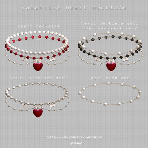 Valentine Heart necklace | euno sims on Patreon Sims4 Jewelry Cc Patreon, Hair Accessories Cc Sims 4, Sims 4 Cute Accessories, Brazil Sims 4 Cc, Sims 4 Pearl Cc, Ts4 Necklace Cc, Sim4 Accessories, Sims 4 Jewelry Cc Maxis Match, Sims 4 Bracelet Cc