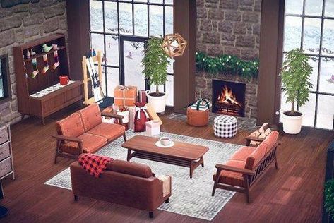 Animal Crossing Living Room Ideas, Animal Crossing Living Room, Nordic Shelves, Acnh Holiday, Acnh Living Rooms Ideas, Nerdy Diy, Acnh Interior, Acnh Christmas, Monochrome Living