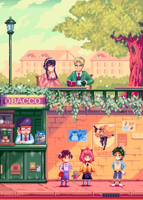 Spy Family Pixel Art, Pixel Jeff, Animation Sheet, Anime Pixel, Pixel Art Background, Pixel Animation, Pixel Art Tutorial, Color Aesthetic, Arte 8 Bits