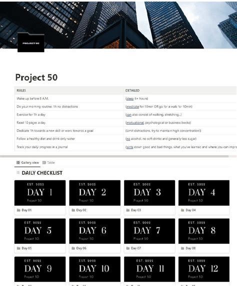 Free Notion Templates Project 50 Challenge, 50 Challenge, Project 50, Weekly Planner Free, Daily Progress, Project Management Templates, Kanban Board, Planner Minimalist, Digital Organization