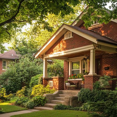 How Brick Accents Elevate Bungalow Exterior Design • 333+ Inspiring Lifestyle Ideas Seattle Bungalow Exterior, Brick Bungalow Exterior, Brick Craftsman House, Bungalow House Exterior, Bungalow Exterior Design, Brick Bungalow, Inspiring Lifestyle, Brick Cottage, Cottage Bungalow