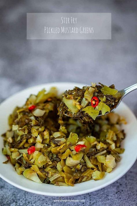 Pickled Mustard Greens Stir Fry, Chinese Pickled Mustard Greens, Pickled Mustard Greens Recipe, Chinese Mustard Recipe, Chinese Mustard Greens Recipe, Chinese Pickles, Hmong Dishes, Tomato Egg Recipe, Mustard Greens Recipe