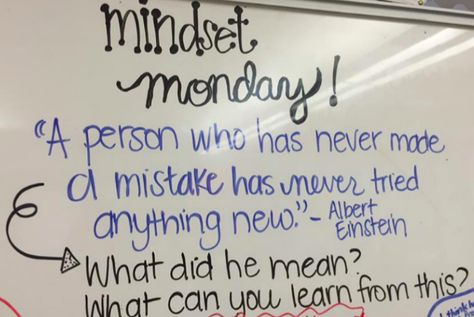 Last school year, I made drastic changes in my classroom management system. Due to a schoolwide initiative, my behavior “clip chart” system ended, and in turn, school rules were replaced with a language that promoted growth mindset. I was determined to epitomize this with my students and end hearing Whiteboard Prompts, Mindset Monday, Whiteboard Messages, Behavior Clip Charts, Responsive Classroom, Clip Chart, Classroom Quotes, Daily Writing, Classroom Community