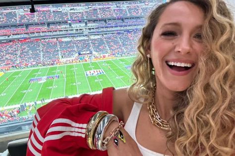 Blake Lively Wore Deadpool & Wolverine Friendship Bracelet to Honor Ryan Reynolds at the 2024 Super Bowl Red Adidas Tracksuit, Red Tracksuit, Retro Curls, Wolverine Movie, Four Kids, Girl Dad, Gisele Bündchen, Three Daughters, Youtube Instagram