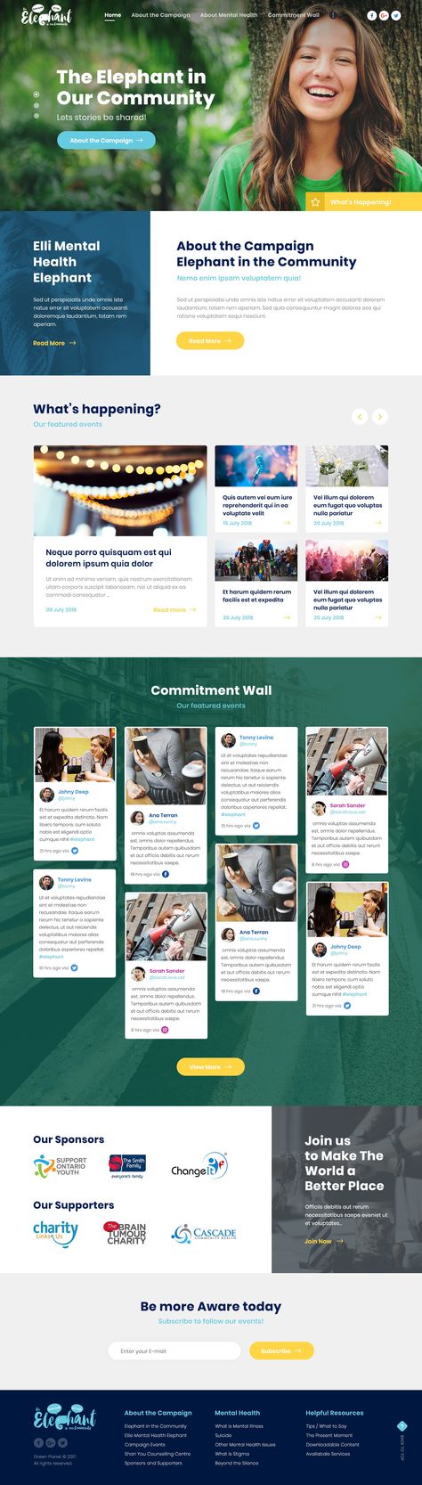 Website design for "Elephant in Our Community". Check out my Behance for more details. Website design - UI/UX design - Inspiration - Clean & Clear - Modern style - Flat design - Charity - Social - NGO - Volunteer - Youth - Photoshop Ngo Websites Design, Ngo Website Design Templates, Ngo Design Ideas, Advocacy Website Design, Community Website Design Inspiration, Accessible Website Design, Volunteer Website Design, Community Web Design, Association Website Design