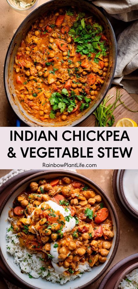 Chickpea Stew Coconut Milk, Chickpea And Cabbage Recipes, Vegetable Indian Recipes, Rainbow Plant Life Recipes, Indian Cabbage Recipes, Chickpea Cabbage, Retreat Recipes, Indian Cabbage, Rainbow Planet